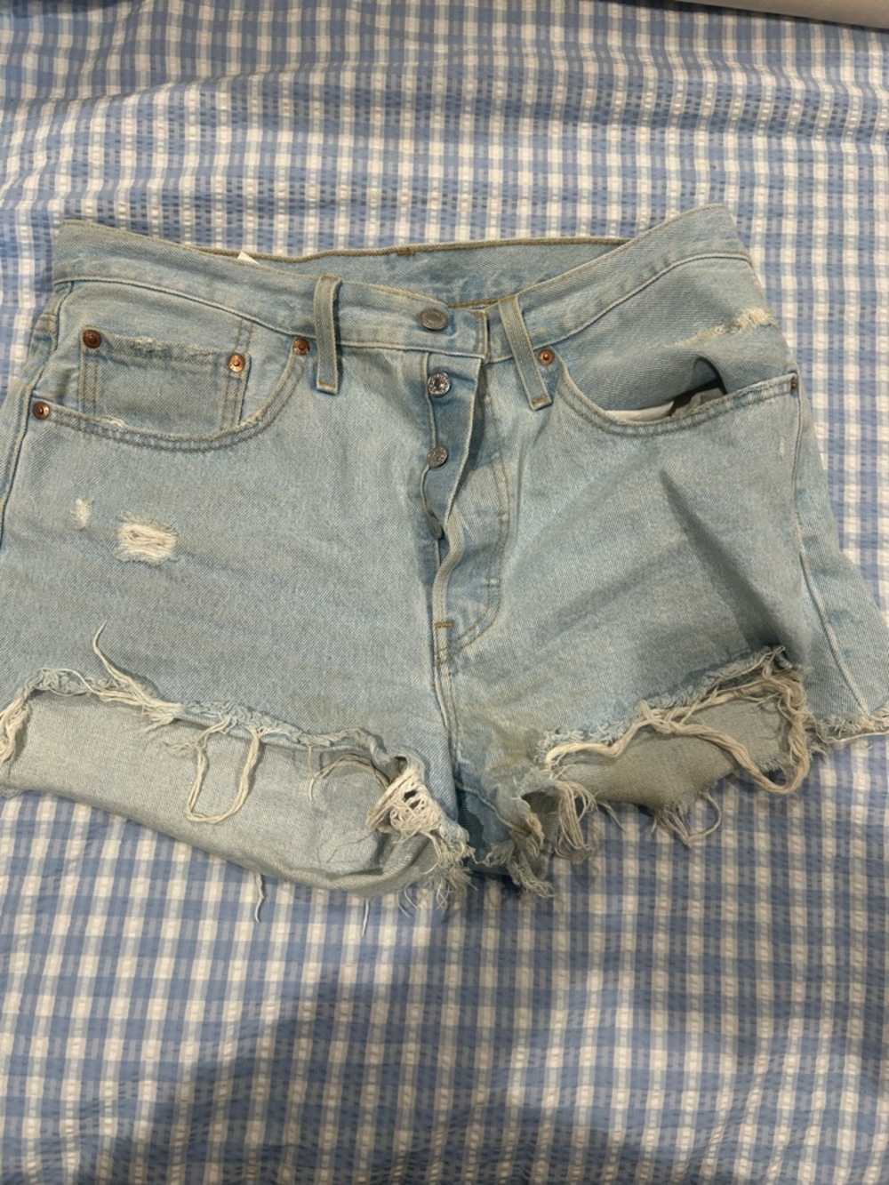 Levi Light Blue Distressed Denim Women's Shorts